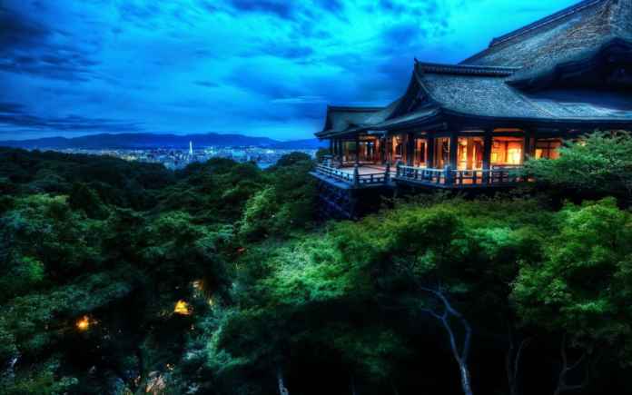 kyoto city from temples in japan wide